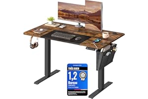 SONGMICS Bureau Électrique Réglable en Hauteur, 120 x 60 cm, Table Assis-debout, Fonction Mémoire 4 Hauteurs, pour Bureau, Télétravail, Marron Rustique et Noir d'Encre LSD015X01