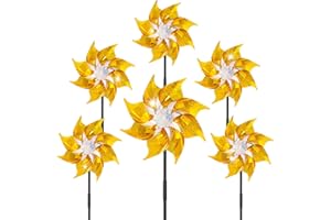 LUKDUNG Pack of 6 Wind Turbines, Bird Repellent, Reflective Windmill, Orchard, Bird Scarer, Windmill Balcony, Decoration, Garden, Protect Yard, Balcony (Yellow-6pcs, 18cm)