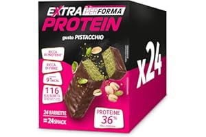 Pesoforma EXTRA PROTEIN, Barretta choco pistacchio, Barrette proteiche al gusto di cioccolato al latte e pistacchio, Fonte di vitamine, proteine e fibre, 27g, Multipack da 24 barrette