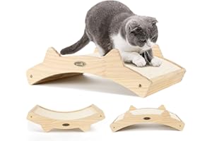pecute Katzen Kratzbrett(42x27.5x12cm), Gewebter Sisal + Teppich Stoff Doppelseitig Haltbarer Katzen Kratzmatte, Holzstruktur Kitty Kratz Pads Katzenliege