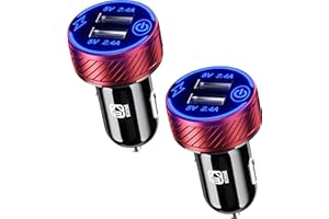 KEWIG Zigarettenanzünder USB Ladegerät, Dual USB Port Schneller USB Adapter Auto, 5V/4.8A Auto Ladegerät Kompatibel mit Blauer LED & Touch-Schalter (Red)