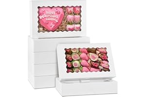 Sivaopa,6-Pack Bakery Boxes with Window, 12" x 8" x 2.5", Large White Cookie Box, Treat Boxes for Donuts Chocolate Covered Strawberries Pastries (White)