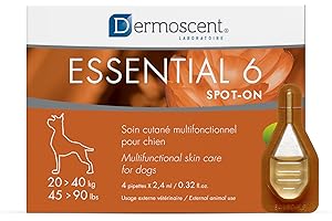 Dermoscent Essential 6 Spot-On - Dog Itchy Skin Relief - Dandruff & Allergy Relief with Vitamin E Oil - Natural Ingredients for Sensitive Skin - Large Breed, 45-90+ Pounds, 4 Pipettes of 2.4 ml
