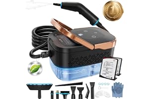 Ångrengörare, 2500W 4 Bar 6 Steg Handhållen Ångtvätt 1250 ml (Svart) | Handhållen ångtvätt med 2500W 4 Bar 6 ångnivåer 1250 ml tank ca 15 s uppvärmning 2 m slang för kök badrum fönster bil