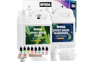 EPODA Resine Epoxy Transparente 68oz/2L Cristal Kit Resine Epoxy Complet Débutant avec Colorant Résine Epoxy Ratio 1:1 Volume élevé pour Fabrication Bijoux et l'artisanat