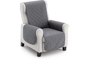 MAXIFUNDAS FUNDAS DE SOFA & CHAISE LONGUE MAXIFUNDAS | Dwustronny wyściełany pokrowiec na fotel 1-osobowy/Relax - wyjątkowo miękki pokrowiec na fotel szary/jasnoszary - pokrowiec ochronny na fotel z elastycznymi paskami mocującymi -