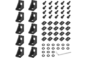10 x EYPINS materiał mocujący, kątownik, czarny, profil aluminiowy 20 x 20 rowek, 6 aluminiowych łączników kątowych, łącznik narożny, uchwyt ścienny, kątownik 90°, do profilu podpór do drukarki 3D,