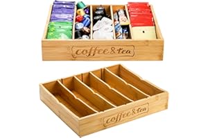 Lyellfe 2 Pack K Cup Holder for Drawers, Bamboo Tea Bag Organizer with Adjustable Dividers, Silverware Utensil Flatware Tray for Coffee Station Home Office, Kitchen