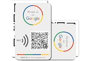 MESSAGENES | PVC Card Review Us on Google QR Code and NFC | Reusable Smart QR Code and NFC | Pack 2 Units | 2 Sides | Reviews and Info | Dynamic QR | Get Easy Reviews | Boost Your Review Ranking