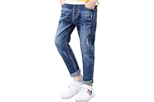 Hangzhikids Casual Boys Washed Denim Trousers Elastic Waistband Jeans Age 4-14 Years