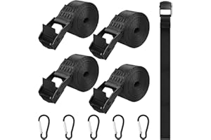 SAMULEE Omsscun 5 pcs Tie Down Straps, 2m x 25mm Roof Rack Straps, Straps with Buckles, Heavy Duty Lashing Straps with 5 pcs Carabiner Clip for Vans, Motorcycle, Trucks,Trailer, Luggage, Cargo(BLACK)