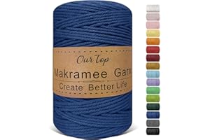 OurTop Premium Macrame Cord, 3mm x 300m Braided Macrame Rope Twisted Cord Yarn Macrame Yarn Thick Rope for Wall Hangings, Plant Hangers, DIY Crafts, Home Decorations, Gift Wrapping(Navy Blue)