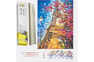 DonElton Pintar por Numeros Adultos Paris – DIY Paint by Numbers Kit Cuadro Completo Manualidades con Pinceles y Colores Brillantes Lienzos para Pintar con Dibujo – Pigmento Acrílico 40x50cm Sin Marco