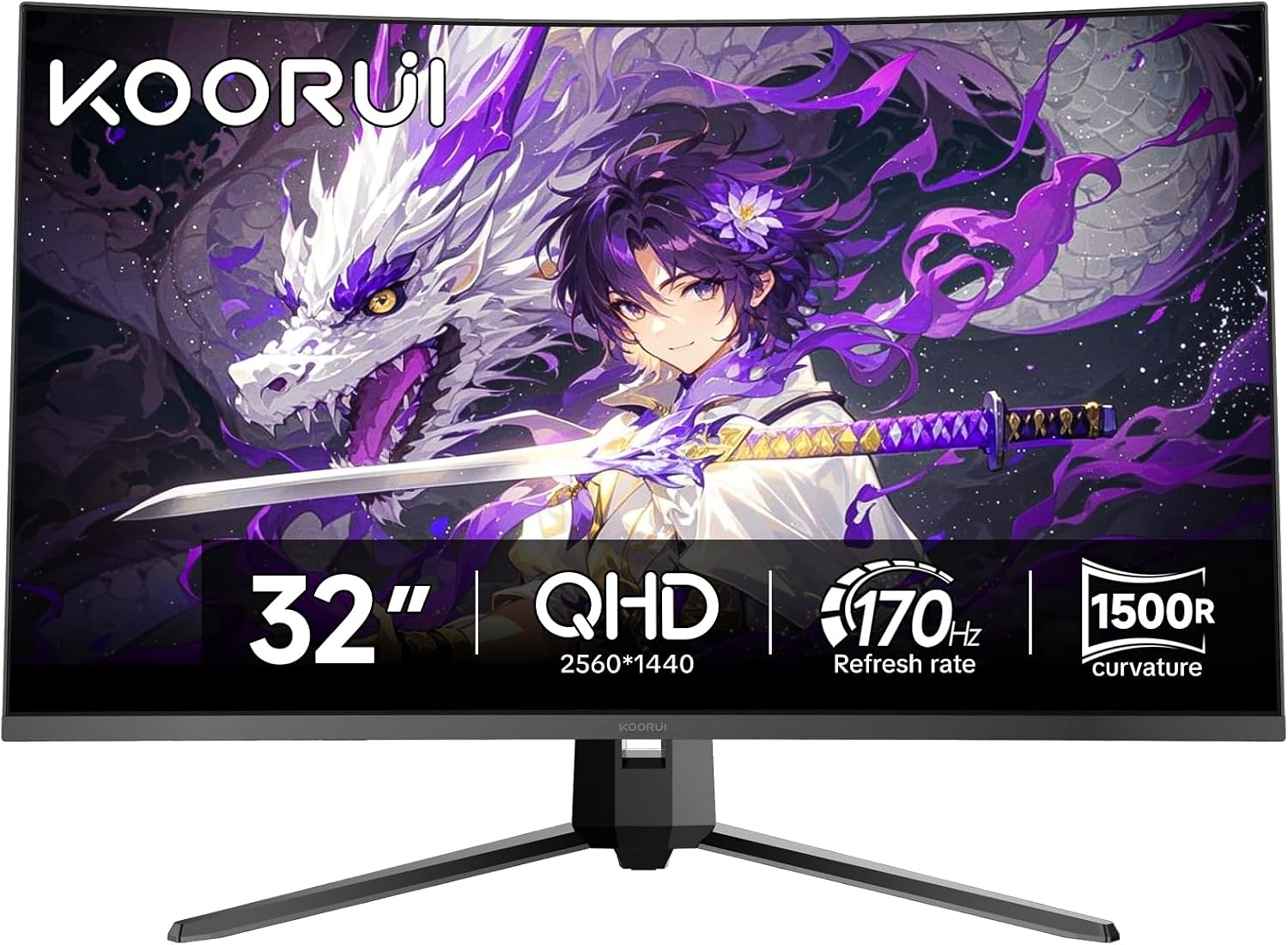 KOORUI 32 inch Curved Gaming Monitor,1440p(2560x1440),170Hz.1ms, 2K, QHD,VA 1500R, HDR10,Adaptive Sync, VESA & Eye Care Ultra-Thin Support DP/HDMI G3221SC