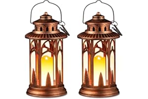 BUCASA Laternen für Draußen 2 Stück, Kerzenlaterne mit LED Kerzen Flackernde Flamme, Vintage Wasserdicht Batteriebetrieben Gartenlaterne Hängend für Innen und Außen Garten Balkon Deko