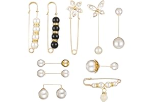 Aoliandatong 10 Pieces Brooch Pins for Women, Brooches for Ladies, Brooch Pins Sweater Shawl Clips Faux Crystal and Pearl Brooches, 10 Style Gold