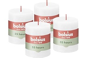 Bolsius Candela rustica a pilastro - colore bianco nuvoloso, confezione da 4, lunga durata di 35 ore, candela per la casa, decorazione d'interni, non profumata, cera vegana naturale, senza olio di