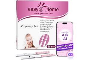 Graviditetsdetekteringstestremsor: Easy@Home 20 HCG Tests 10MIU/ml Powered by Expecate Fertility Tracker iOS och Android Premom App