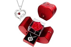 SOVIUPRZ Preserved Rose Mother Gifts for Mom from Daughter Birthday Gift for Mum from Son Forever Red Roses with Mom Rose Heart Necklace for Grandma Mama Nana I Love You