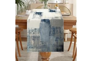 LOZULO Bieżnik stołowy, nowoczesny, niebieski, bieżnik na stół w stylu boho, lniany bieżnik zmywalny, styl dworkowy, dekoracja stołu na zewnątrz, odporna na warunki atmosferyczne, 40 x 140 cm, do