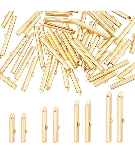 UNICRAFTALE 48 Pièces Fermoirs à Glissière Plaqué Or 18K - 4 Tailles Tubes Acier Inoxydable Pour Bracelets, Boucles D'Oreilles Et Bijoux