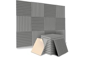 Caoruiy 12 Pack Self-Adhesive Acoustic Panels, Sound Proof Foam Panels, High Density Soundproofing Wall Panels for Home (Grey)