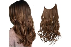 SARLA Hair Extension 18 Inch Invisible Adjustable Wire Hair Piece Curly Wavy Long Synthetic Hairpieces for Women Natural Heat Temperature Fiber (18 Inch (Pack of 1), Light Brown)