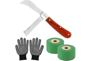 Nuo desire Okuliermesser mit 2 Klingen,Pilzmesser für Obstbäume Pfropfen Werkzeug Kit, Pfropfmesser mit Gartenhandschuhen, Dehnbare Transparente Pflanzenfolie für Blumen Baum Pflanzenzweige