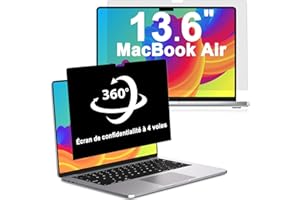LUSA DESIGN 360° Filtre de Confidentialité pour MacBook Air 13,6 Pouces (2022-2025,M2/M3/M4), Protecteur d'écran Anti-Espion Anti-Lumière Bleue, Antireflet Filtre Ecran Confidentialité Portable
