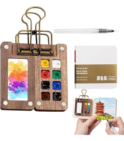 QSLKI 5 PCS Pocket Artist Watercolour Travel Set, 12 Color