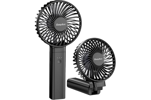 EasyAcc Ventilateur USB Portable, Ventilateur à Main Petit Rechargeable 3-13 Heures D'utilisation 4 Vitesse Ventilateur de Table Pliable pour Bureau Voyage Camping