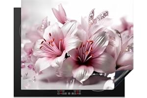 KitchenYeah© Copri Piano Induzione 65x52 cm Cucina Coprifornelli Copertura Protezione Cottura Tutto per la Cucina Fiore - Rosa - Bianco