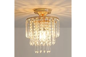 ‎FRIDEKO HOME FRIDEKO HOME Modern Kronleuchter Kristall Deckenleuchte Gold,Kleine Kristall Deckenlampe E27 Fassung für Wohnzimmer Schlafzimmer Küche Flur,Ø23cm