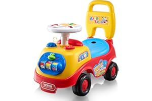VEVOR Voiture à pousser pour tout-petits 1-3 ans porteur auto pour enfants avec volant musical et klaxon, jouet à monter assis pour tenir debout, rangement sous siège pour garçons, filles, multicolore