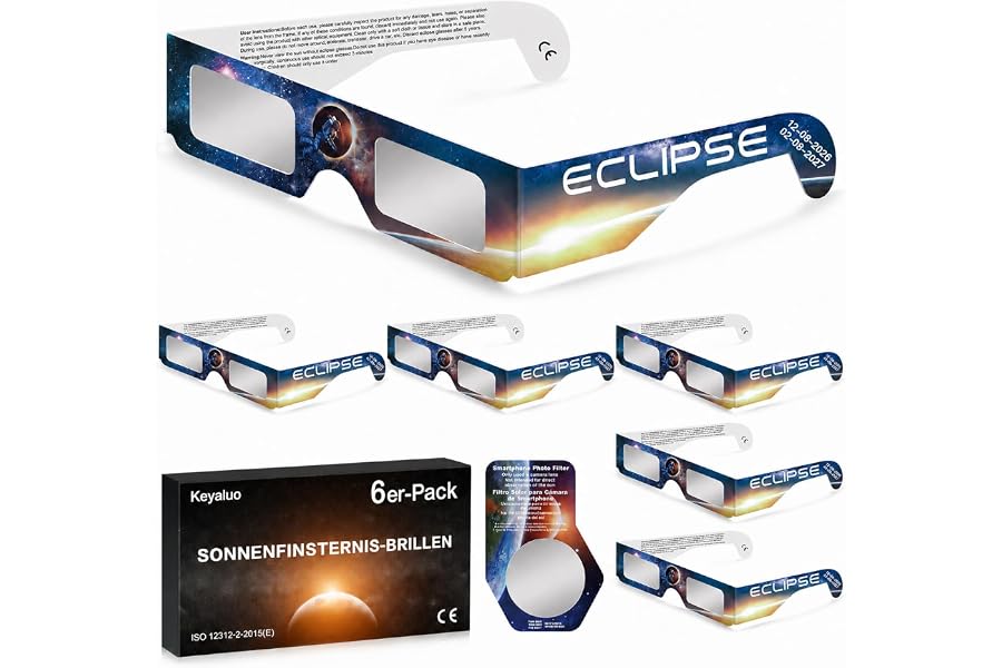 Keyaluo 6/12/100 Sonnenfinsternis Brille,EN ISO 12312-2:2015(E) & CE-zertifiziert,AAS Zertifizierung 2026,Sonnenfinsternis Br