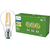 Philips Ultra Efficient LED Light Bulb, Energy Efficiency Class A, E27, 60 | Warm White Light Not Dimmable, 2700K, Transparen