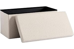‎ZEDELMAIER Zedelmaier Sitzbank Sitzwürfel mit Stauraum Plüschstoff Fußbank Truhen Aufbewahrungsbox faltbar belastbar bis 300 kg, Deckel abnehmbar, 76 x 38 x 38 cm (Beige-76)