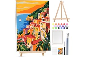 Lxmsja Paisaje Pintar por Numeros Adultos con Marco, con Caballete de Madera, DIY Cuadros para Pintar por Números Paisaje Lienzos, Pintura Acrilica Manualidades Decoracion Hogar Pared 20x30cm