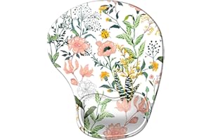 iCasso Ergonomisches Mauspad mit Gel-Handgelenkauflage, schmerzlindernde Handgelenkauflage mit Lycra-Tuch, rutschfeste PU-Basis, einfach zu tippendes Mauspad (runden, Unkraut)