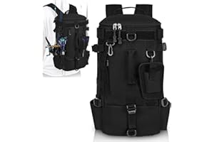 WIYETY Mochila de pesca grande con soporte para caña, mochila impermeable para aparejos, multifunción para camping y deportes al aire libre, color negro, 45 x 16