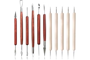 JSUOEO Clay Sculpting Modelling Tools, 11PCS Polymer Clay Tool Double-Ended Stainless Steel Wooden Wax Clay Sculpting Carving DIY Tools Pottery Air Drying Tools