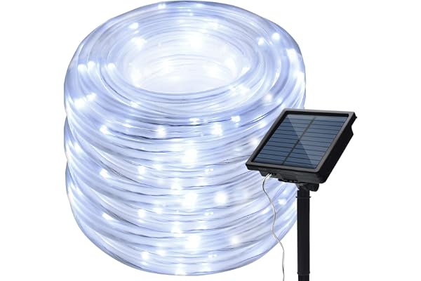 KINGCOO Bande LED Lumières Solaire Extérieures, Étanche 72FT 200LED 8 mode Ruban Tube Fil De Cuivre de Corde Solaire Guirlande Lumières pour Jardin Maison Fête Mariage Noël Décoration (Blanc)