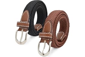 KEYRI 2 Peices Elastic Belts Braided Belt for Women Girls, Unisex Waistband Casual Belts Vintage Belt Versatile Girdle Stretch Canvas Waistband One Size Adjustable for Skirt & Pants