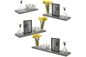 URBNLIVING Urbn-Living 2 x 80cm Grey Wooden Floating Wall Mount Shelves Display Unit