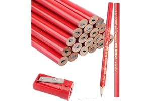 Hopton 20 Stück Zimmermannsbleistift, 175mm Rot Bleistift Baustelle, Oval Hart Dicke Bleistifte Set mit Bleistiftanspitzer für Handwerker Zeichnen Anreißen Markieren, Schwarzer dicker Kern