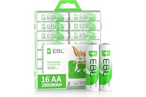 EBL Akku AA Mignon 2800mAh 16 Stück - wiederaufladbare Batterien AA, hohe Ladezyklen, geringe Selbstentladung, inkl. Akkubox