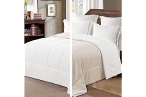 Exclusivo Mezcla Beige/Blanco Edredón Relleno Nórdico - Edredón de Fibra, Microfibra Cepillada Suave, Transpirable, Todas Estaciones, 220x230 CM