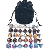 IvyFieldDice &Ccedil;eşitli &Ccedil;ok Y&uuml;zl&uuml; Zar Seti, Siyah İpli &Ccedil;anta, 5 Tam Zar Seti D4 D6 D8 D10 D%12 D20 Dungeons and Dragons DND RPG 