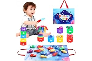 Montessori Spielzeug ab 1 2 Jahr - 10 in 1 Angelspiel Kinderspielzeug, Baby Spielzeug ab 6 12 18 Monate, Motorikspielzeug Fische Angeln Spiel, Lernspielzeug Geschenk für 1 2 Jahre Mädchen und Junge