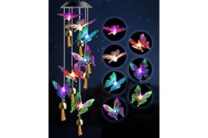 MOXTOYU Solar Wind Chimes for Garden, 7 Colour Change Solar Butterfly Wind Chimes with 7 Butterflies and 7 Wind Chimes, Colorful Butterfly Wind Chime, Gift to Women Mom Grandma, for Birthday Christmas